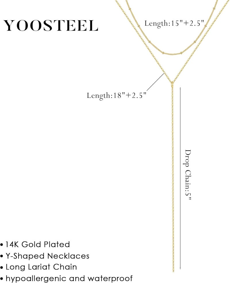 Yoosteel Long 14K-Gold-Plated Necklace for Women - Valentines Day Gifts Dainty Y-Shaped Necklaces Lariat Drop Chain Simple Jewelry Trendy Gift for Women - Image 4